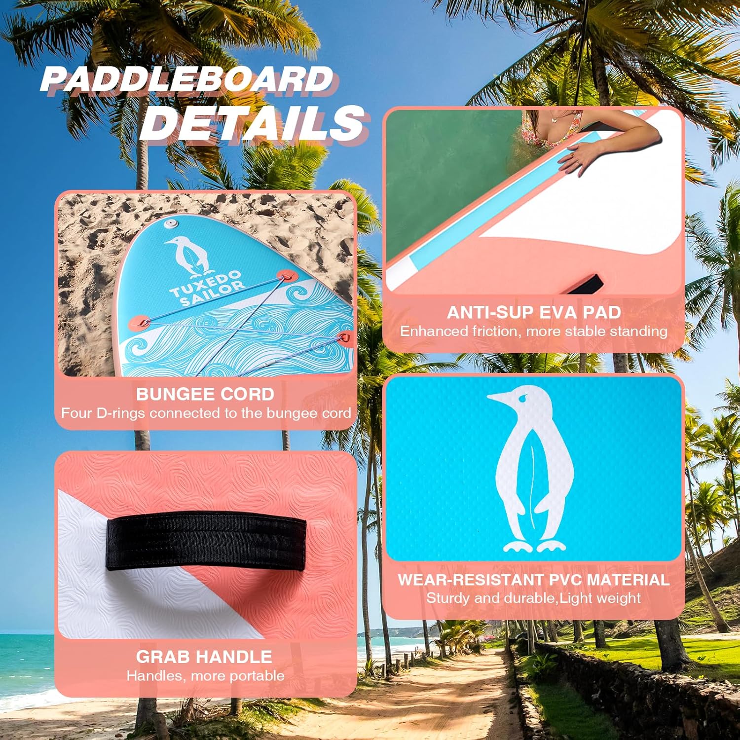 Tuxedo Sailor - Paddle Gonflable Adulte - SUP 320 cm - avec accessoires complets