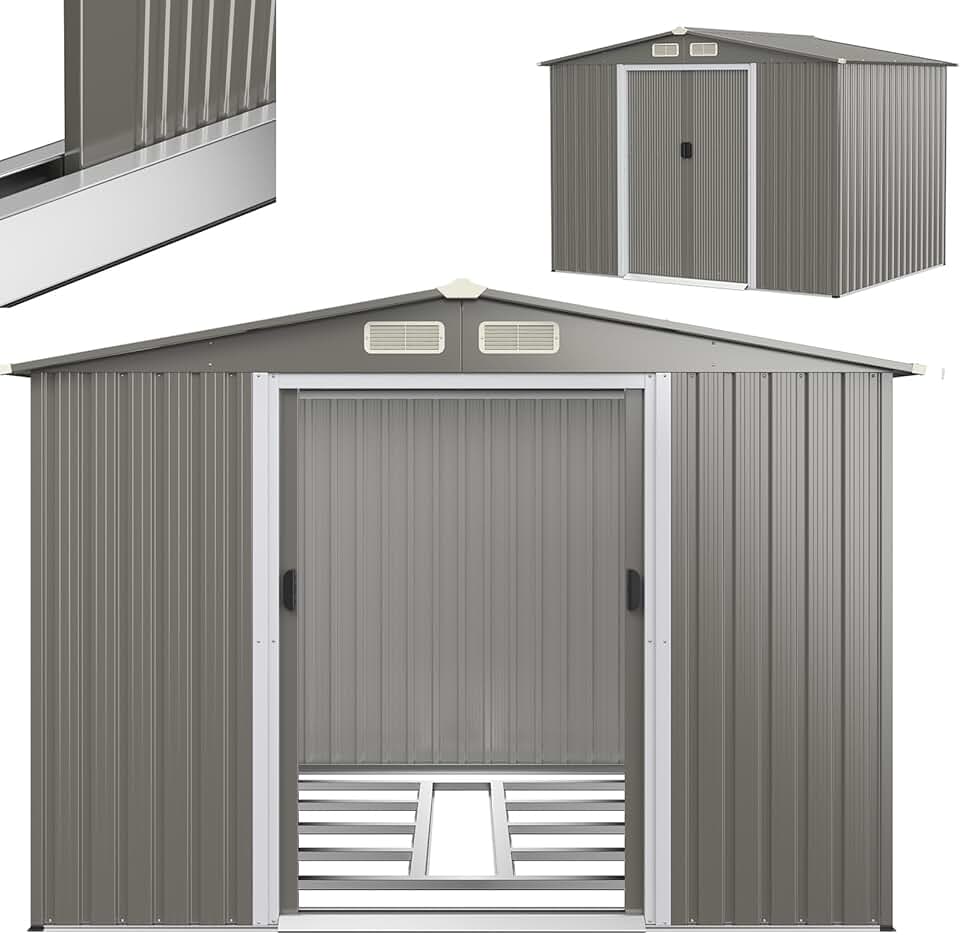 RELAX4LIFE - Abri de jardin acier 260x206,5x108cm, double porte, toit appentis, KX7293PK+FR