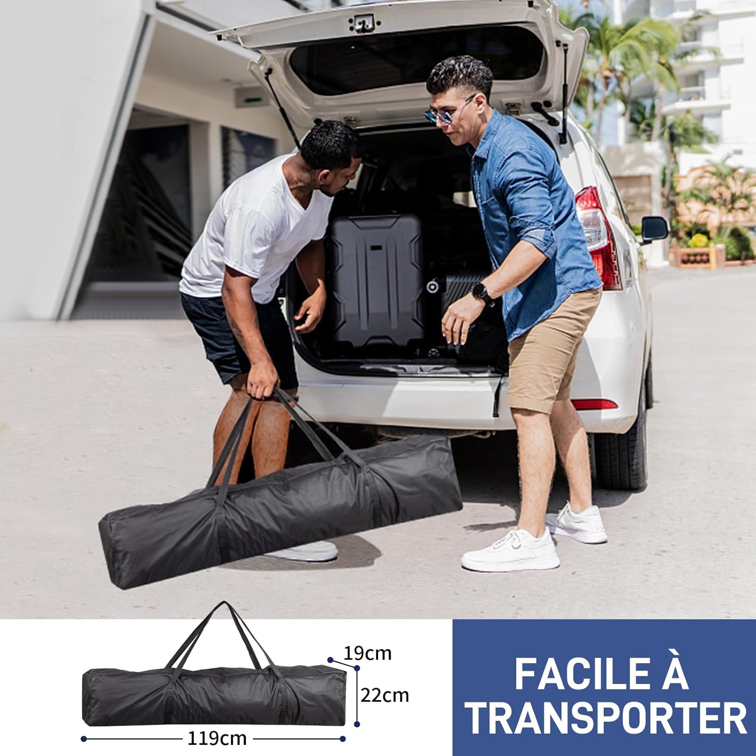 LEADZM - tonnelle pliable 3x3m, imperméable, UV 50+, accessoires, Noir-évent