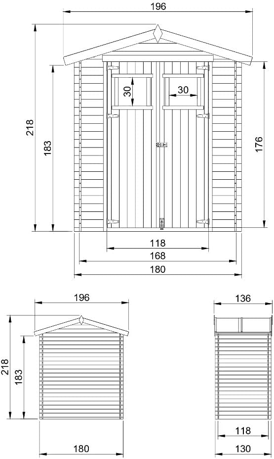 Timbela - abri de jardin bois, 1.98 m², toit étanche, fenêtres, M367
