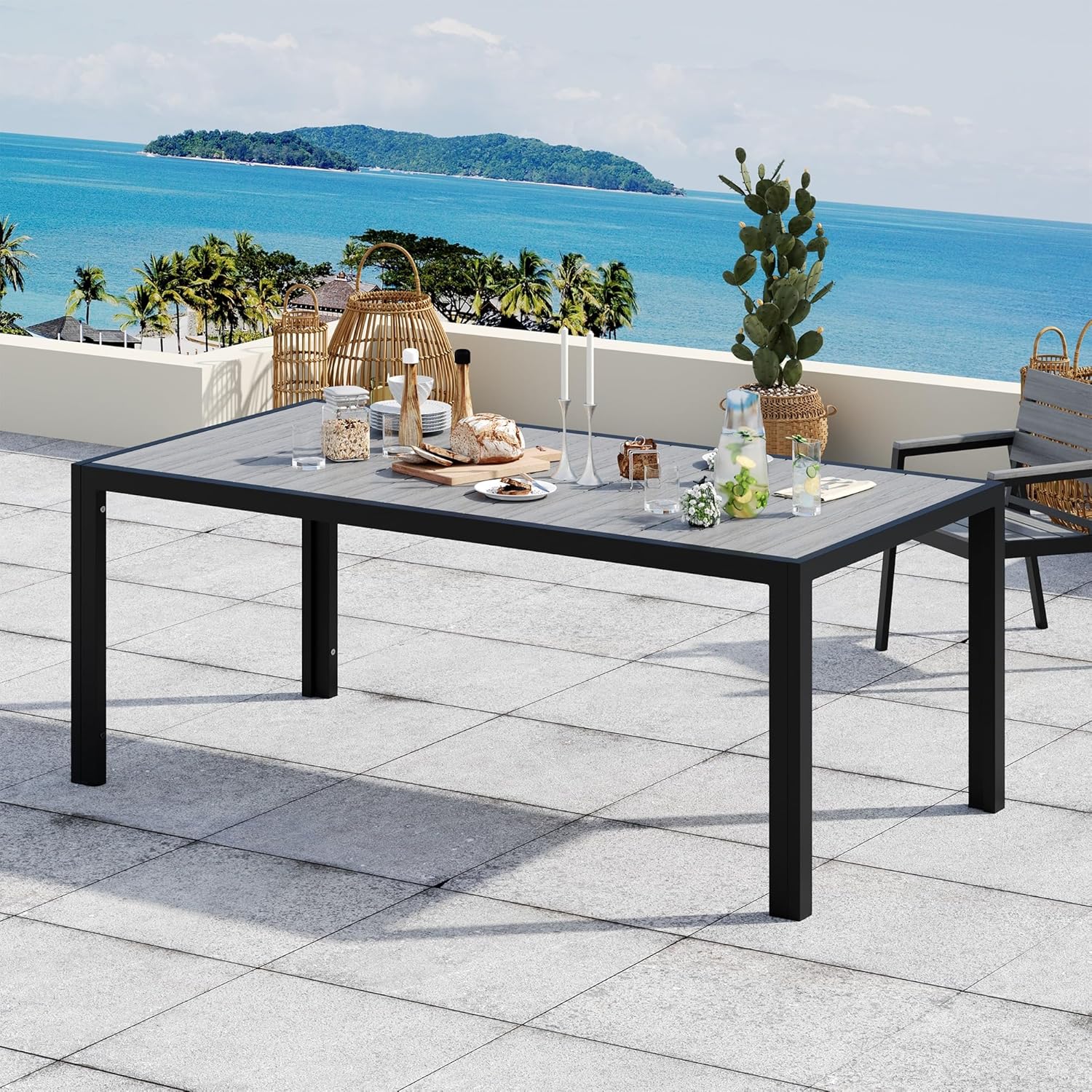 Devoko - HDPS - 189x80x72 cm - Table aluminium extérieur bois, 6-8 pers.