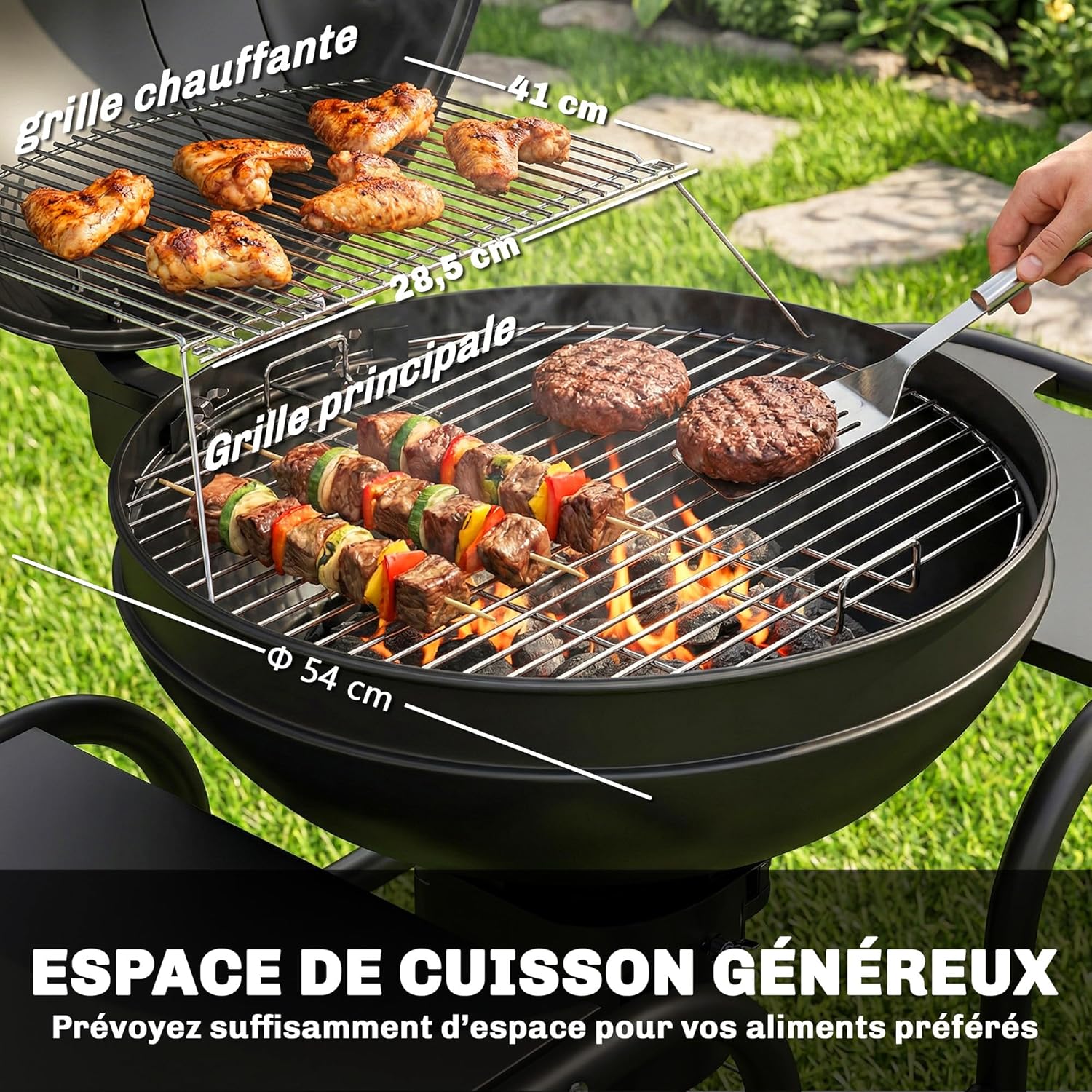 Outsunny - barbecue rond extérieur - 66x55x98cm - couvercle, roues, thermomètre