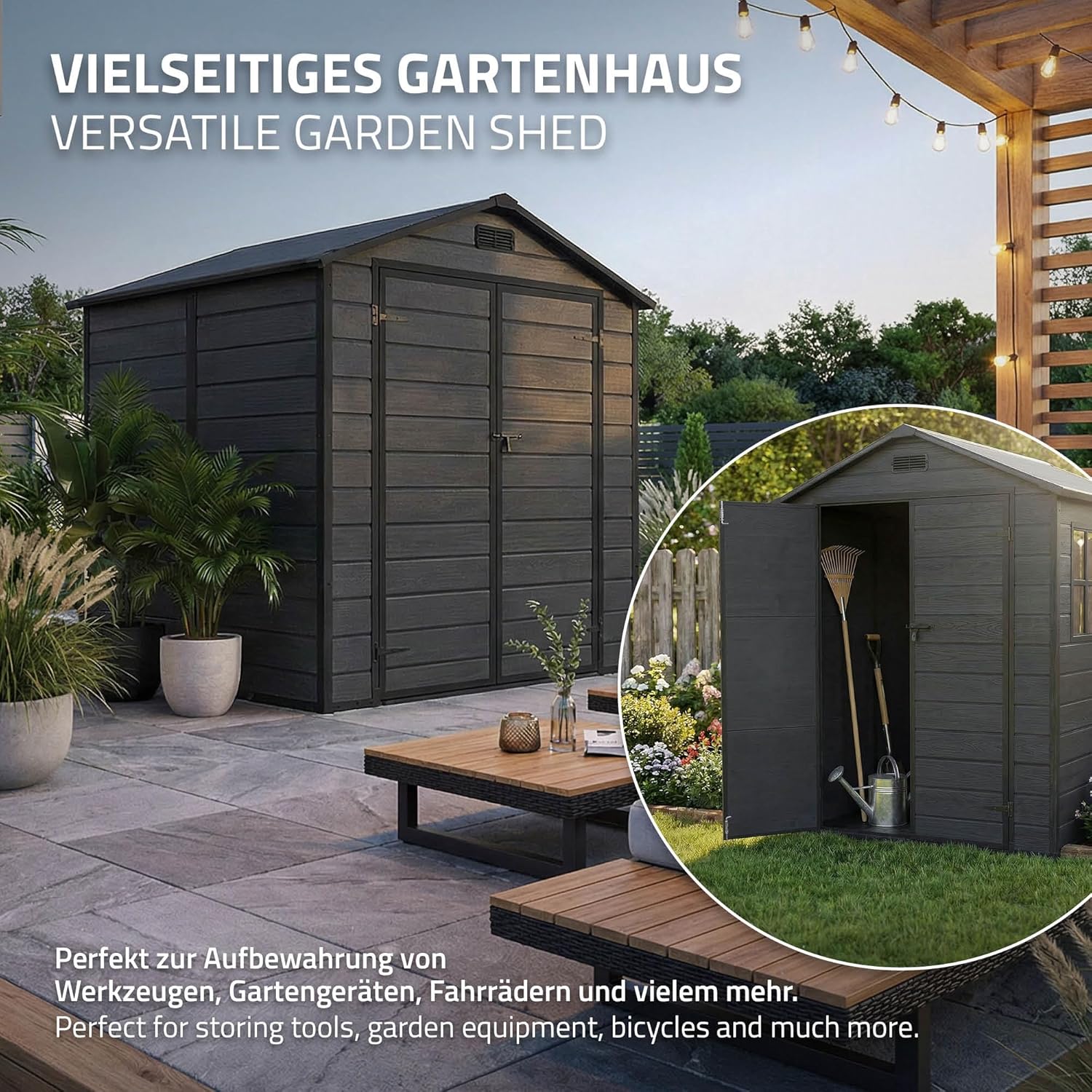 ECD Germany - Abri de jardin résine 151x182x220 cm double porte, 5m³, fenêtre, ventilation