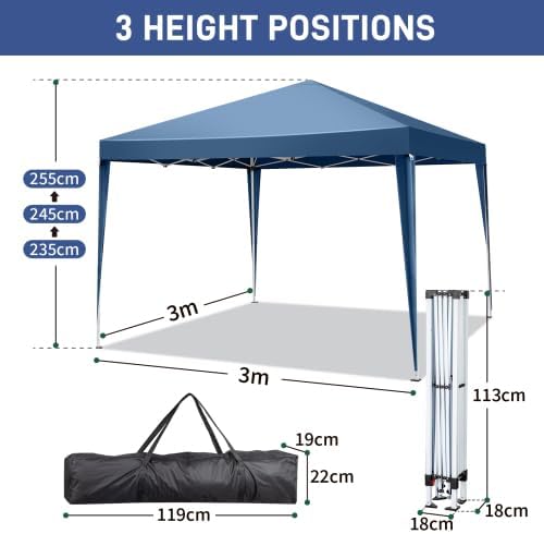 Bonnlo - Tonnelle de Jardin Pliante 3x3 - Imperméable, tente pop-up, sac de transport, auvent - Bleu - BONNLT3103
