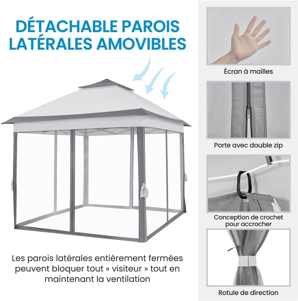 Yaheetech - Tonnelle jardin 3,3x3,3m moustiquaire imperméable