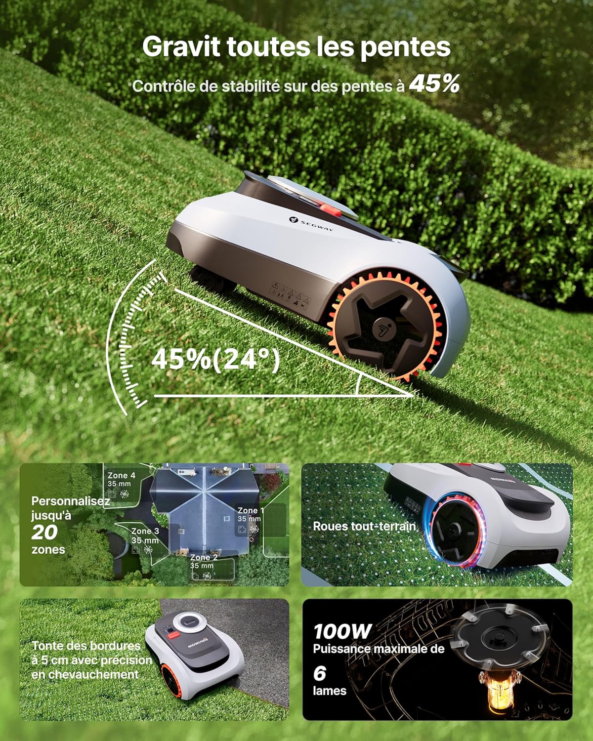 Segway - Navimow i220 - tondeuse robot LiDAR - garage, cartographie, 45% pentes, 4G - i220