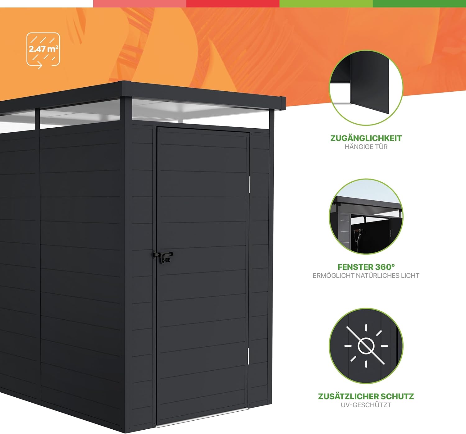 Wasabi - Abri jardin Terra, 2,47m², alu/PVC, UV, gris anthracite