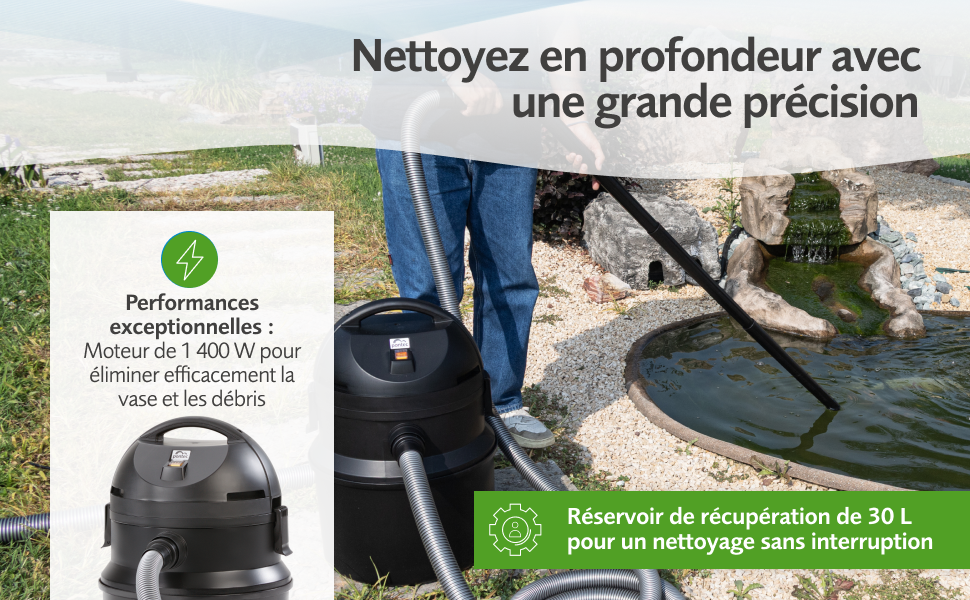 Le texte se lit comme suit : « une grande précision ». Série d'images de démonstration de produits montrant le fonctionnement des équipements extérieurs et leurs spécifications techniques.