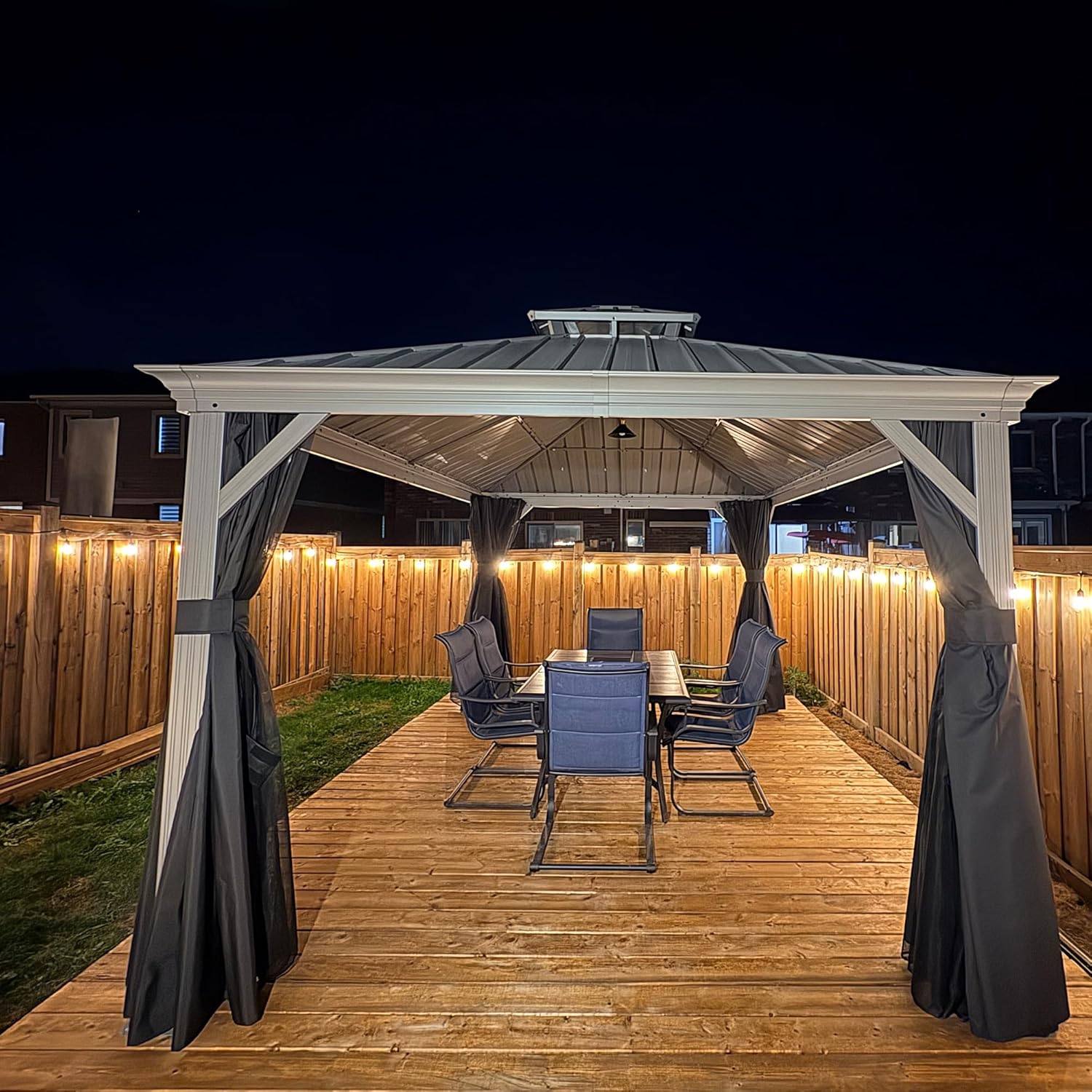 PURPLE LEAF - tonnelle extérieur - 3 x 4,25 m - alu double toit, rideaux, LED