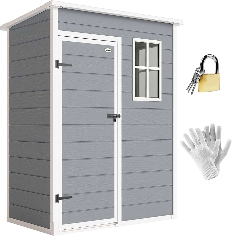 Outsunny - Abri de Jardin 1,14 m² - Porte verrouillable, aération et fenêtre - 151Lx92lx193H cm - Plastique, Gris - YJD1