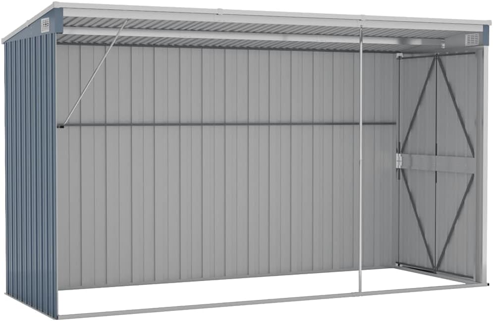 Abri de jardin mural gris 118x288x178 cm acier galvanisé, 40.02kg