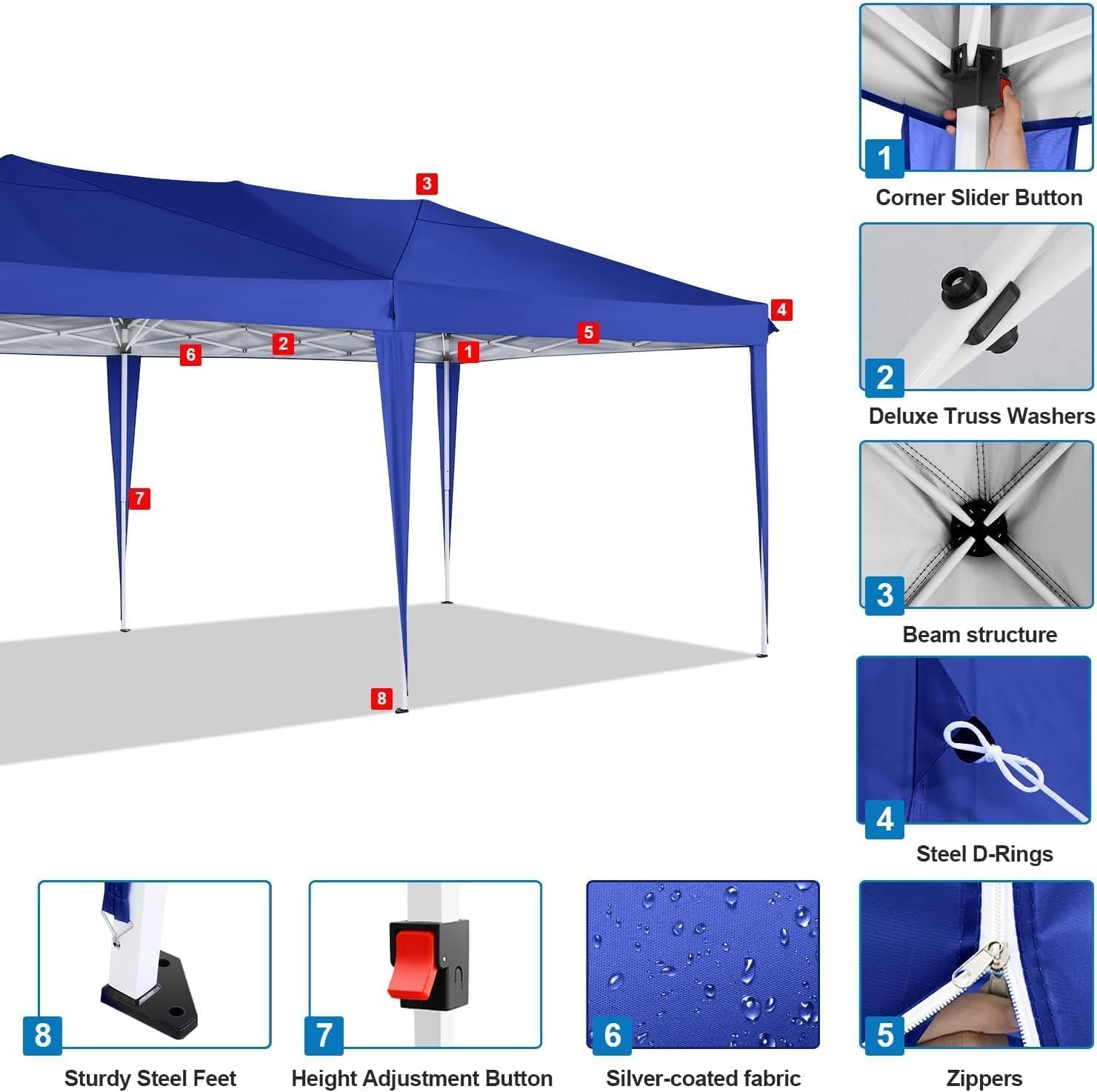 COBIZI - Tonnelle Pliante Série - 3x6m étanche, stable, anti-UV, 6 parois latérales