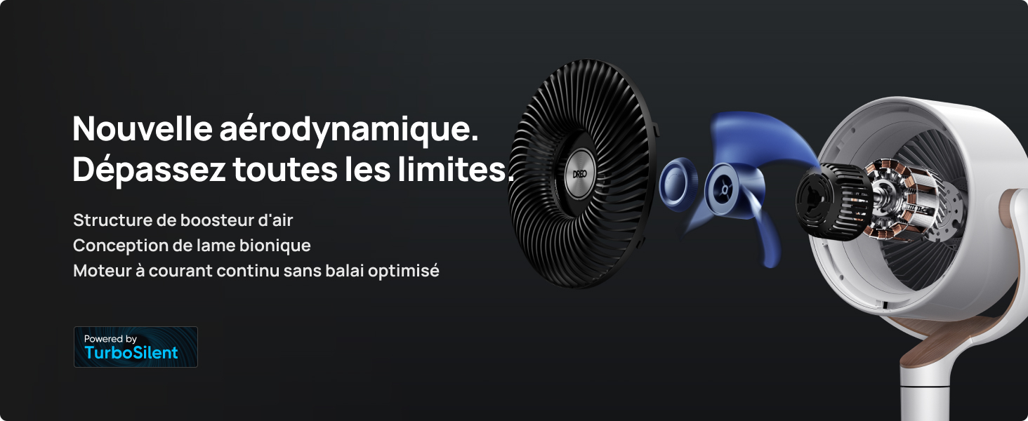 Le texte se lit comme suit : « Nouvelle aérodynamique Dépassez toutes les limites ». Fond sombre affichant un design élégant de jantes automobiles noires avec des accents métalliques.