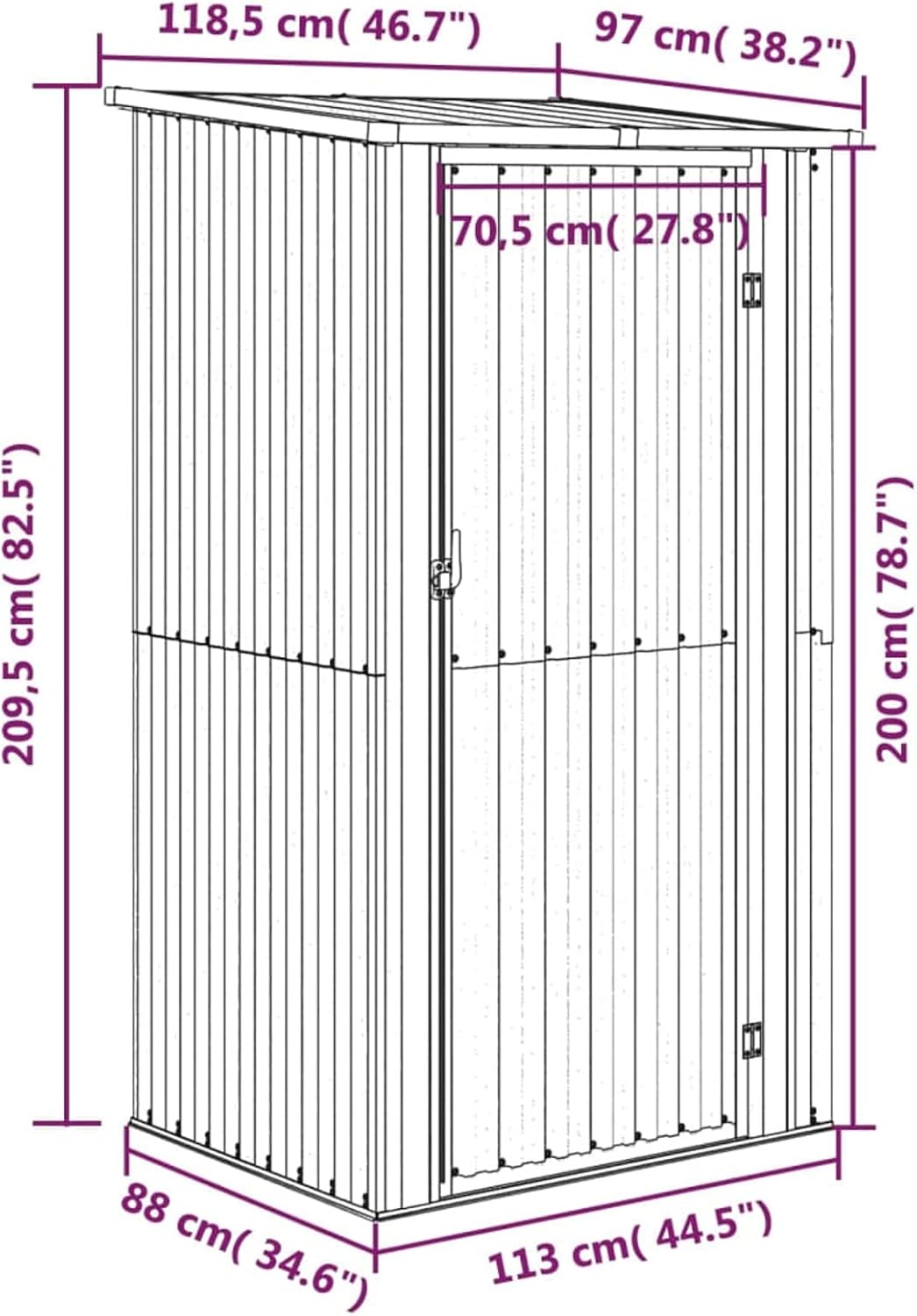 ShGaxin Abri de jardin, abris pour parcelles, abris de jardin, abri de jardin extérieur, maisons préfabriquées, acier galvanisé gris, 118,5 x 97 x 209,5 cm