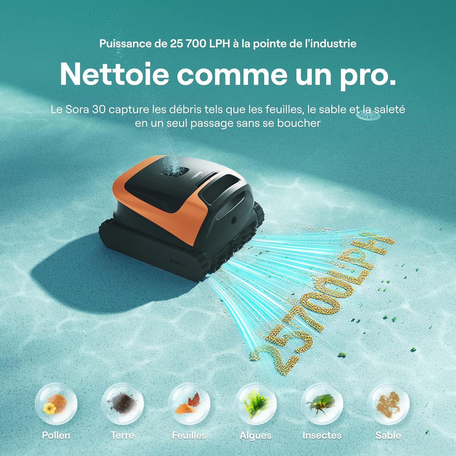 Beatbot – Sora 30 – nettoyage complet piscine – sans fil, autonomie 5h