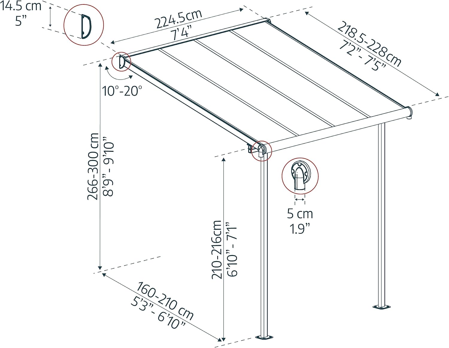 Canopia - Sierra - 5 m² - aluminium & polycarbonate, terrasse, blanc