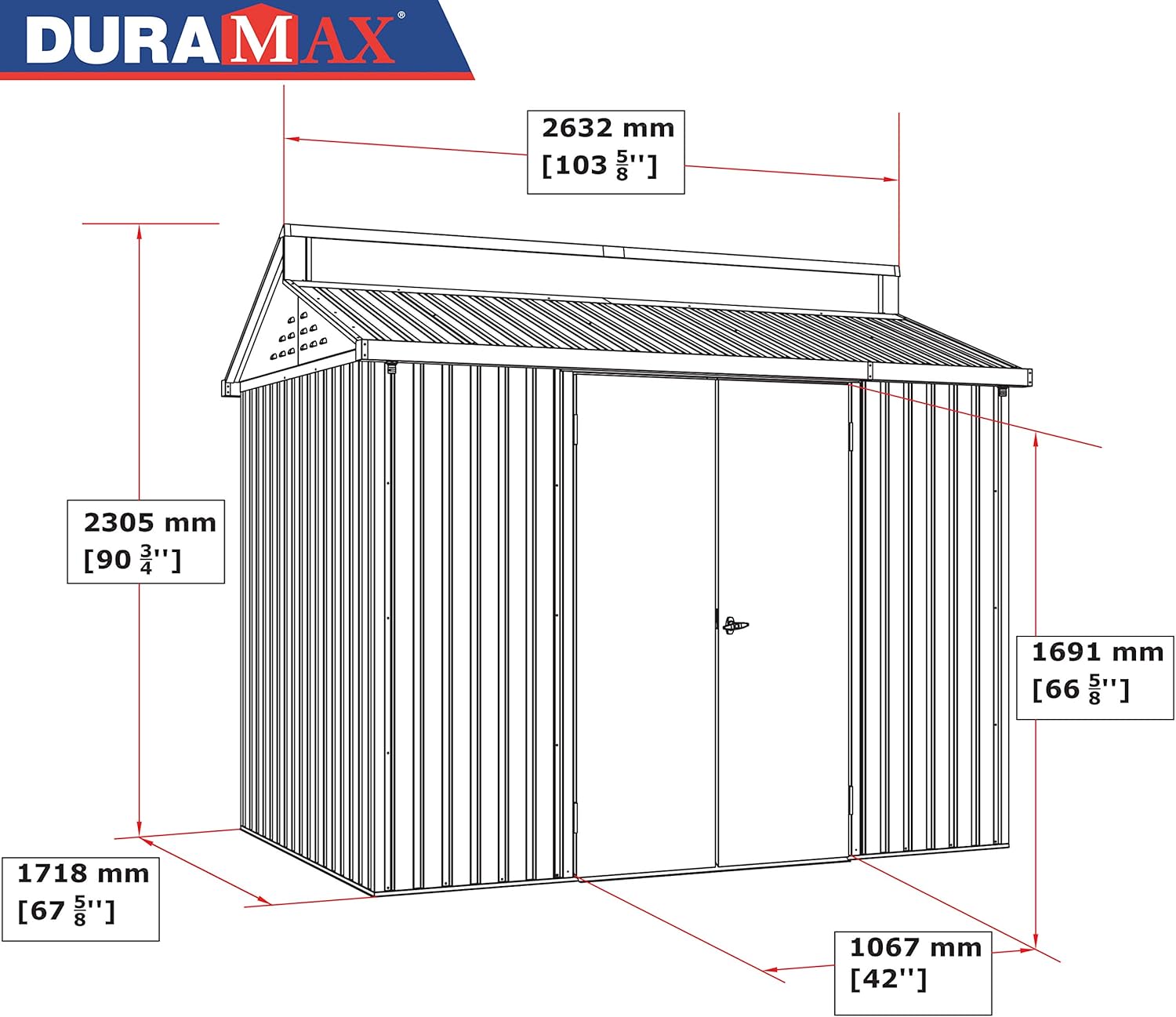 Duramax - ALU - 8x6 - abri jardin alu, lucarne, fondation, fenêtre, portes verrouillables