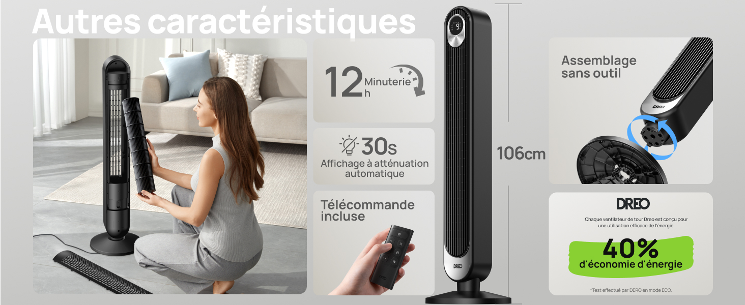 Le texte se lit comme suit : « Autres caractéristiques ». Plusieurs panneaux présentant les caractéristiques de l'équipement d'exercice et des démonstrations d'utilisation.