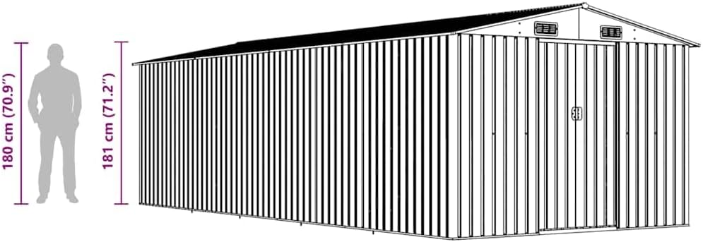 vidaXL Abri de Jardin 257x580x181 cm Métal Gris Terrasse Patio Cabane à Outils