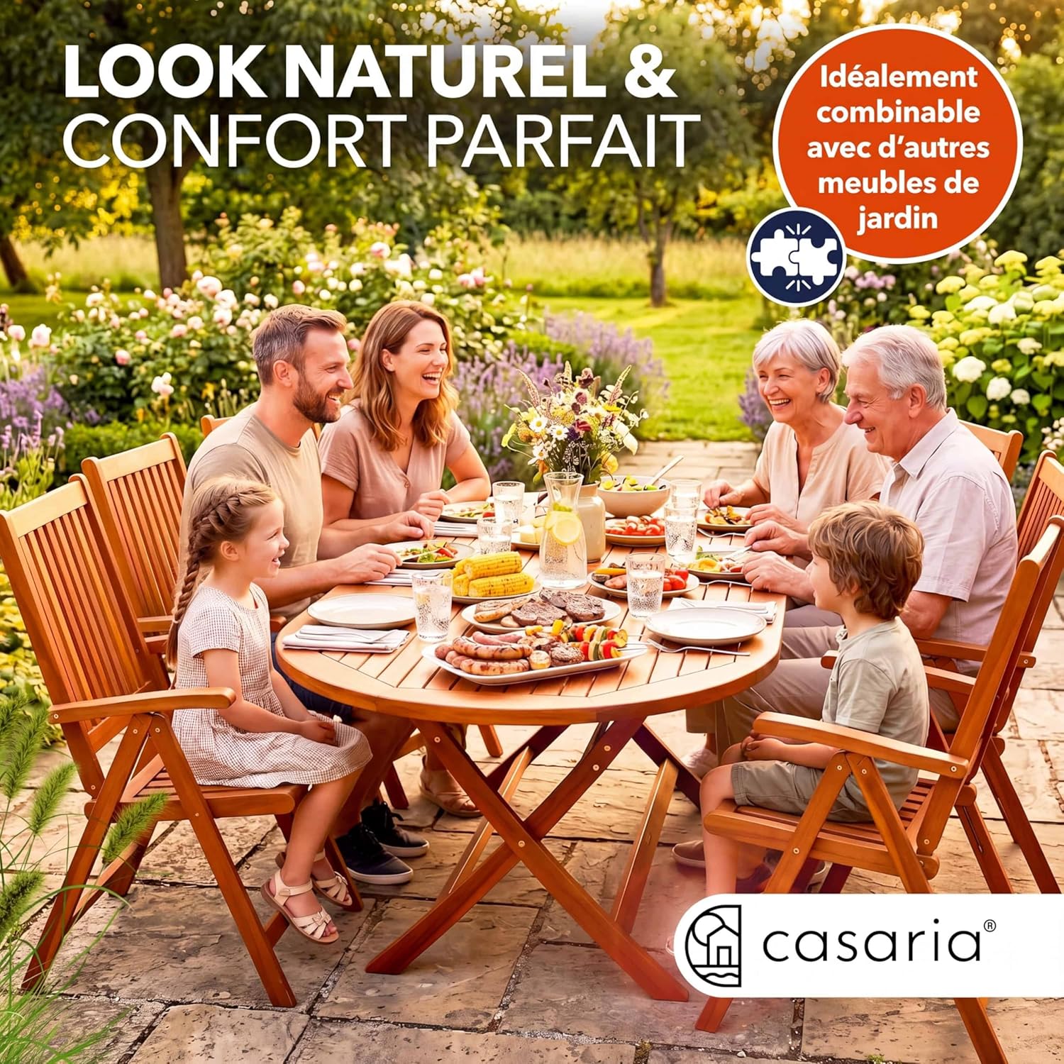 Casaria - Table D Extérieur Alabama - ovale 6 pers. - bois d'eucalyptus, pliante, trou pour parasol