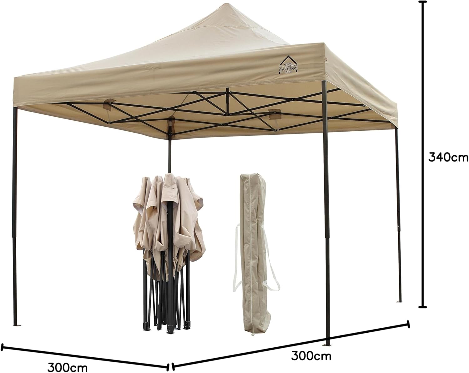 All Seasons Gazebos | Tonnelle Pliante 3x3m | Matériaux Robustes, Entièrement Étanches et de Haute Qualité (Beige)