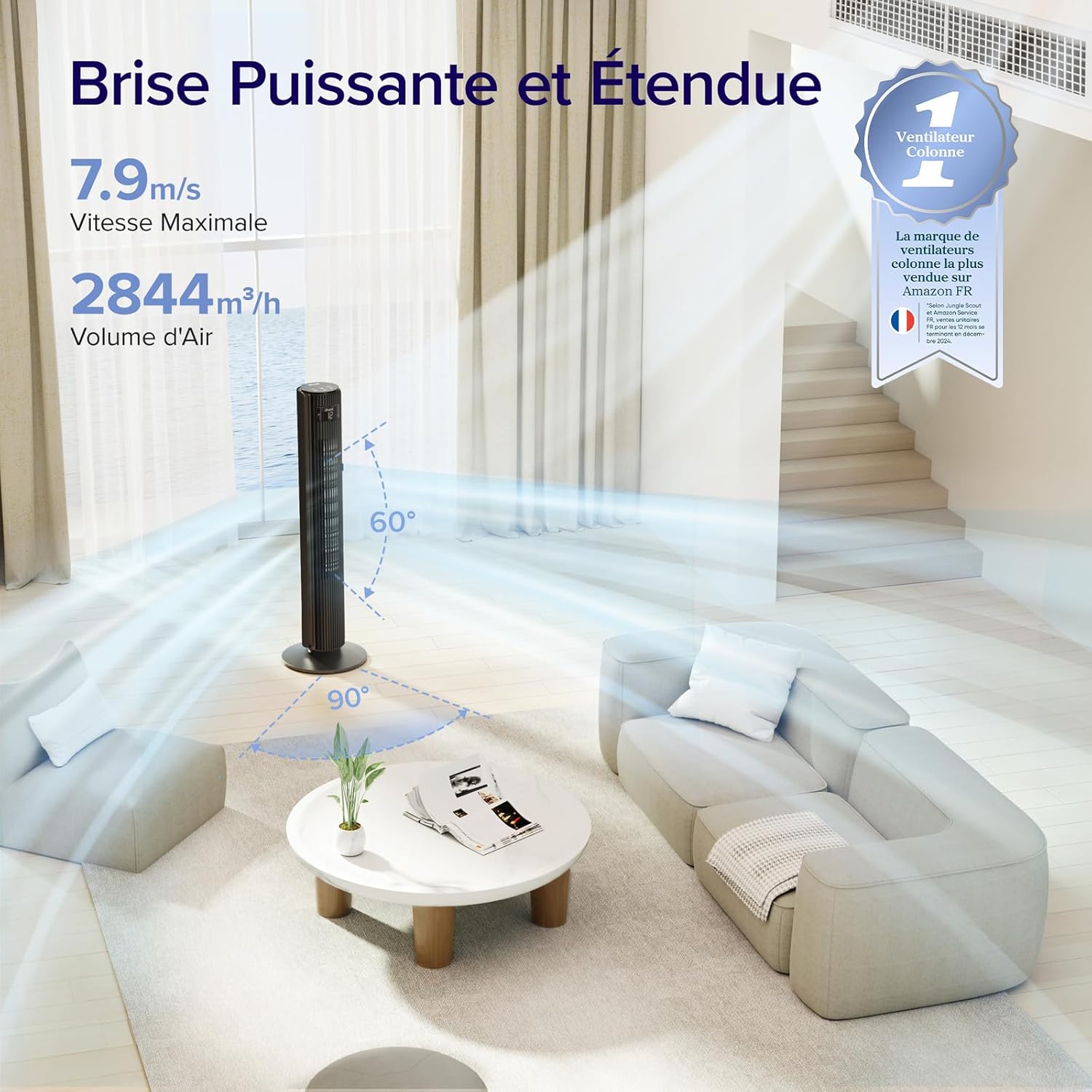 LEVOIT - ventilateur colonne WiFi 108 cm, 12 vitesses, 25dB, Alexa