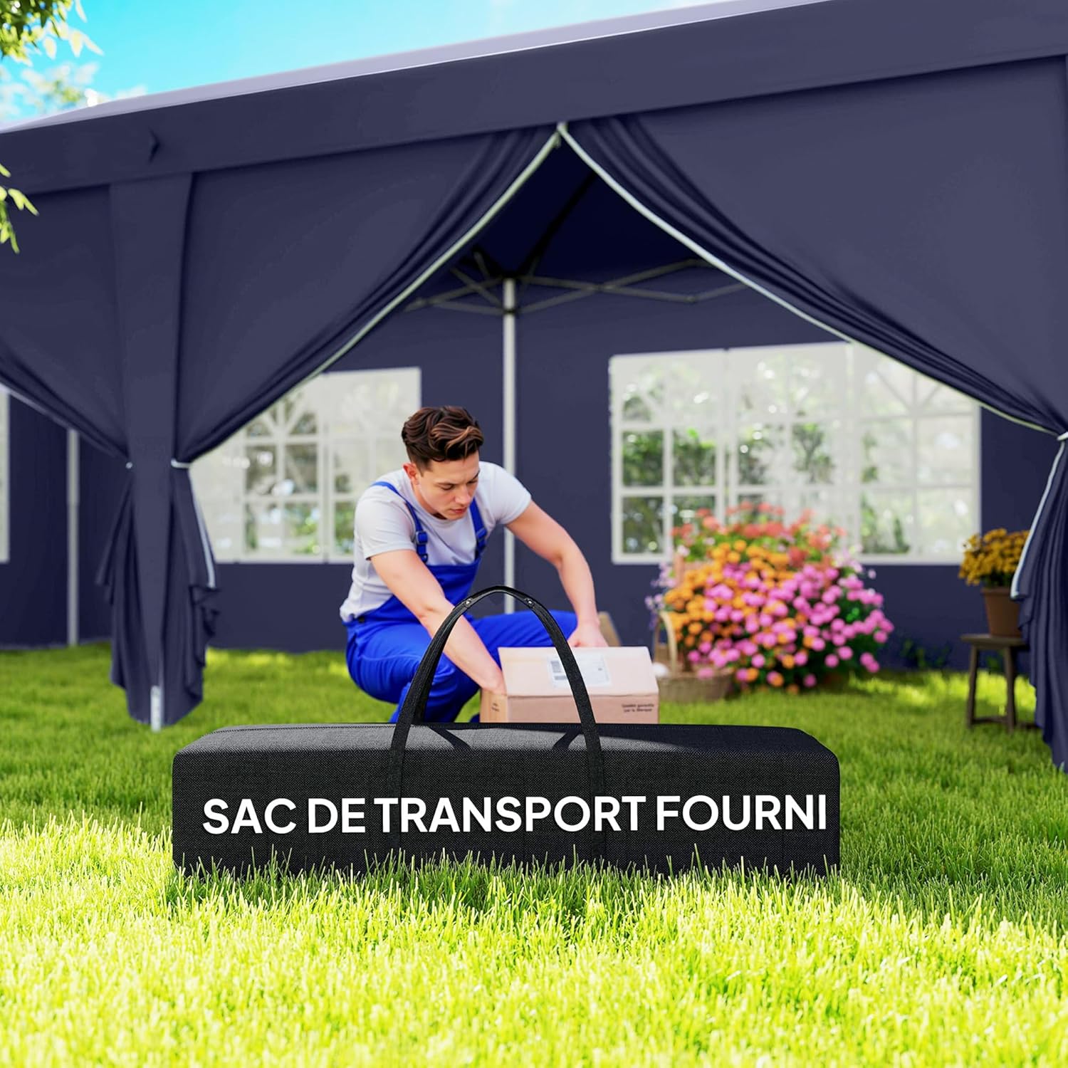 Outsunny Tonnelle de Jardin 3x6m Barnum Pliant avec Côtés Amovibles - Tente de Réception Structure en Acier Renforcée - Abri de Jardin Pop-up pour Mariage, Fête et Marché, Sac de Transport, Bleu