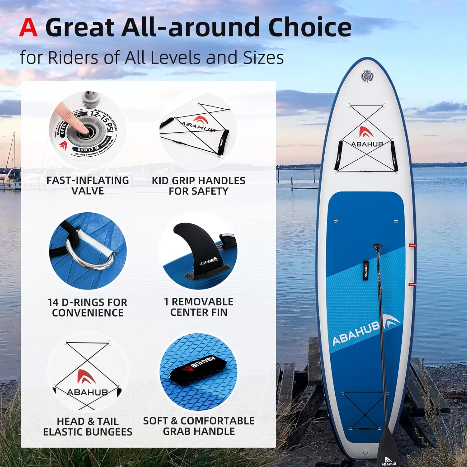 Abahub - Paddle gonflable adulte avec siège - 320x78/84x15cm - pagaie alu réglable, pack SUP