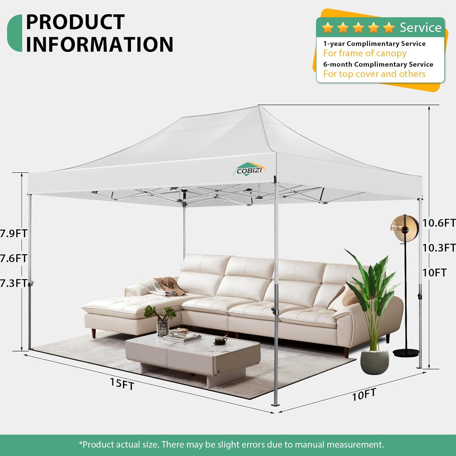 COBIZI - tonnelle pliante série 3.0 - 3x4,5m - étanche, UV 50+, cadre épais
