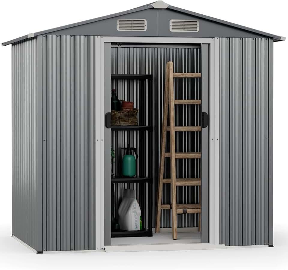 COSTWAY - Abri jardin métal galvanisé - 3,7m³ - double porte, aération, rampe