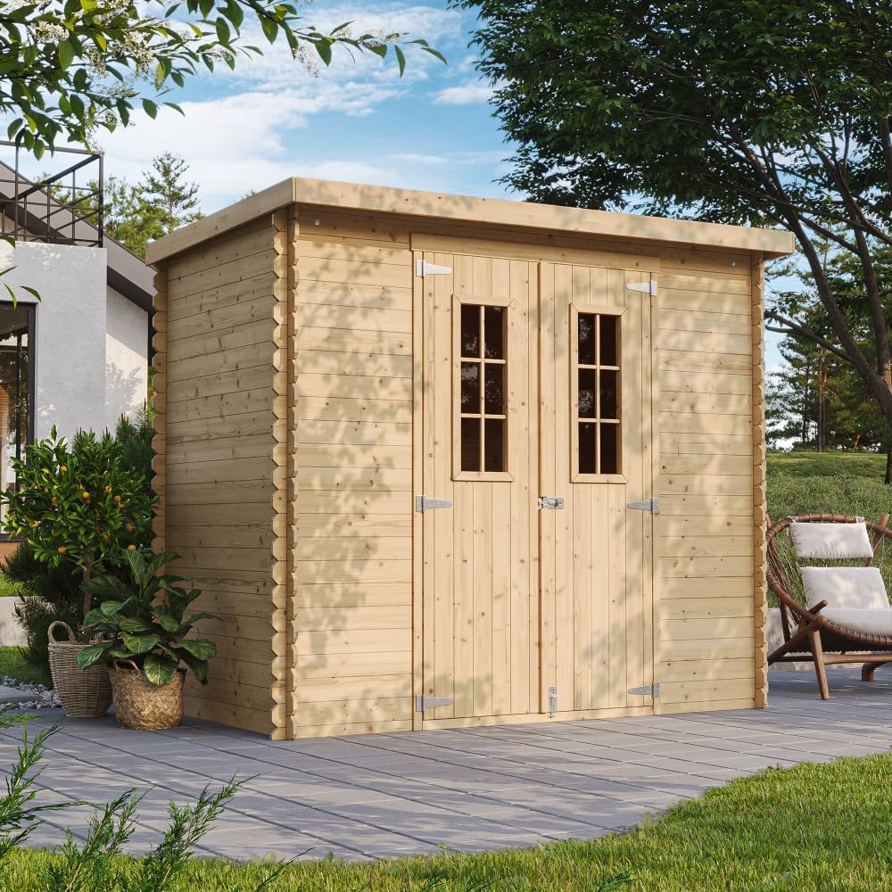 TIMBELA - Abri de jardin M310 C - 239x142x200cm - bois, 2.63m², rangement vélos