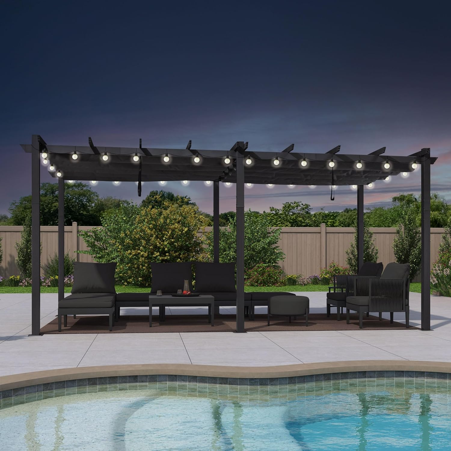 PURPLE LEAF - Pergola aluminium 5,5x3m, éclairage LED, toit rétractable