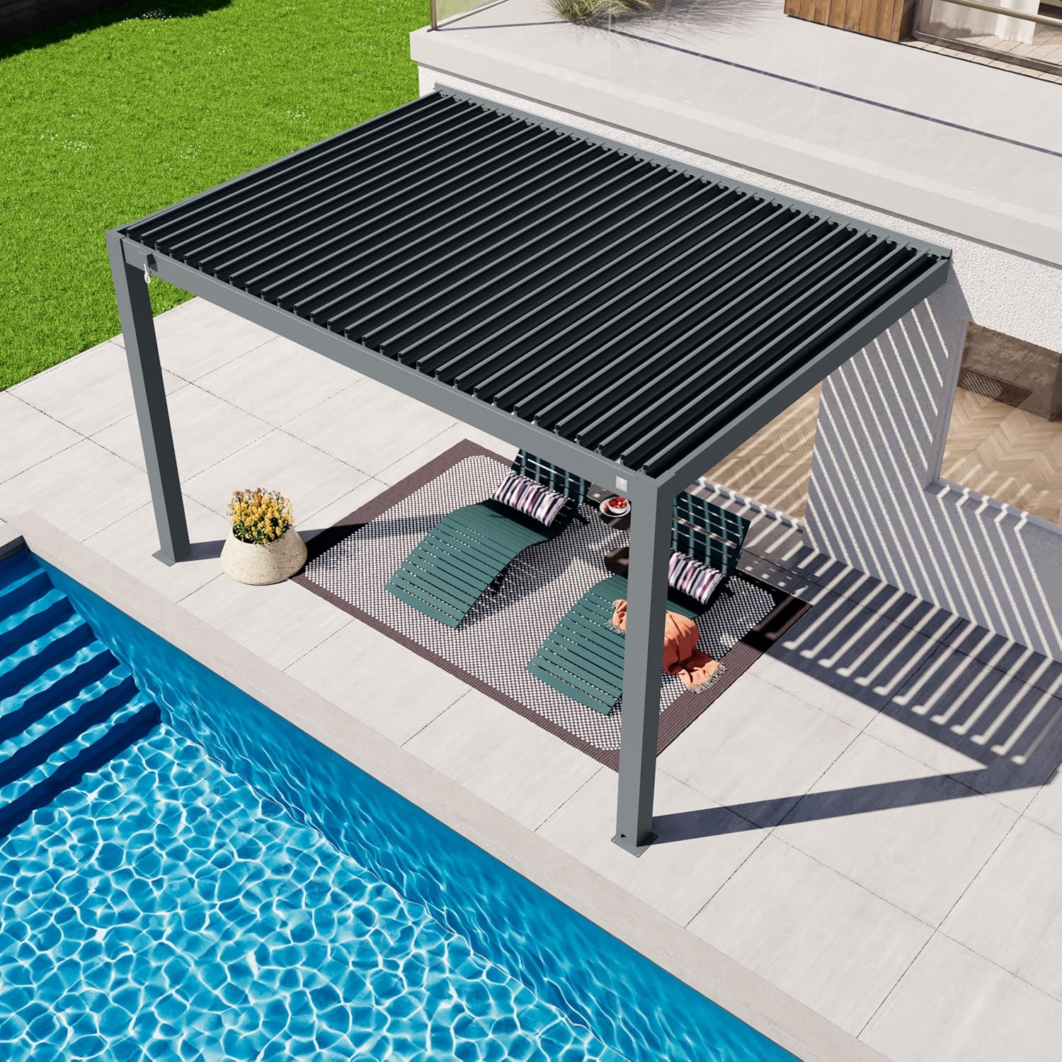 PRIMEYARD - Pergola adossée série - 3x4m - aluminium lames orientables