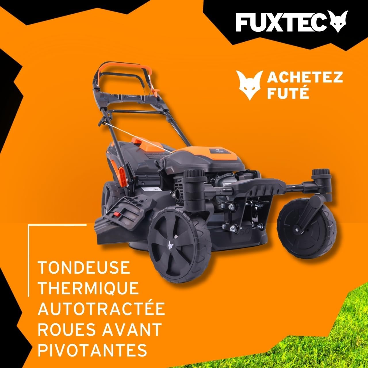 FUXTEC Tondeuse à Gazon Thermique 4 en 1 avec Roues Avant Pivotantes FX-RM5170agile - 2,9kW | Largeur de Coupe 51cm | 25mm-75mm Bac 60L, Mulching & éjection latérale
