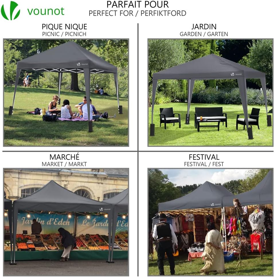 VOUNOT - tonnelle pliante 3x3m - installation rapide, accessoires inclus