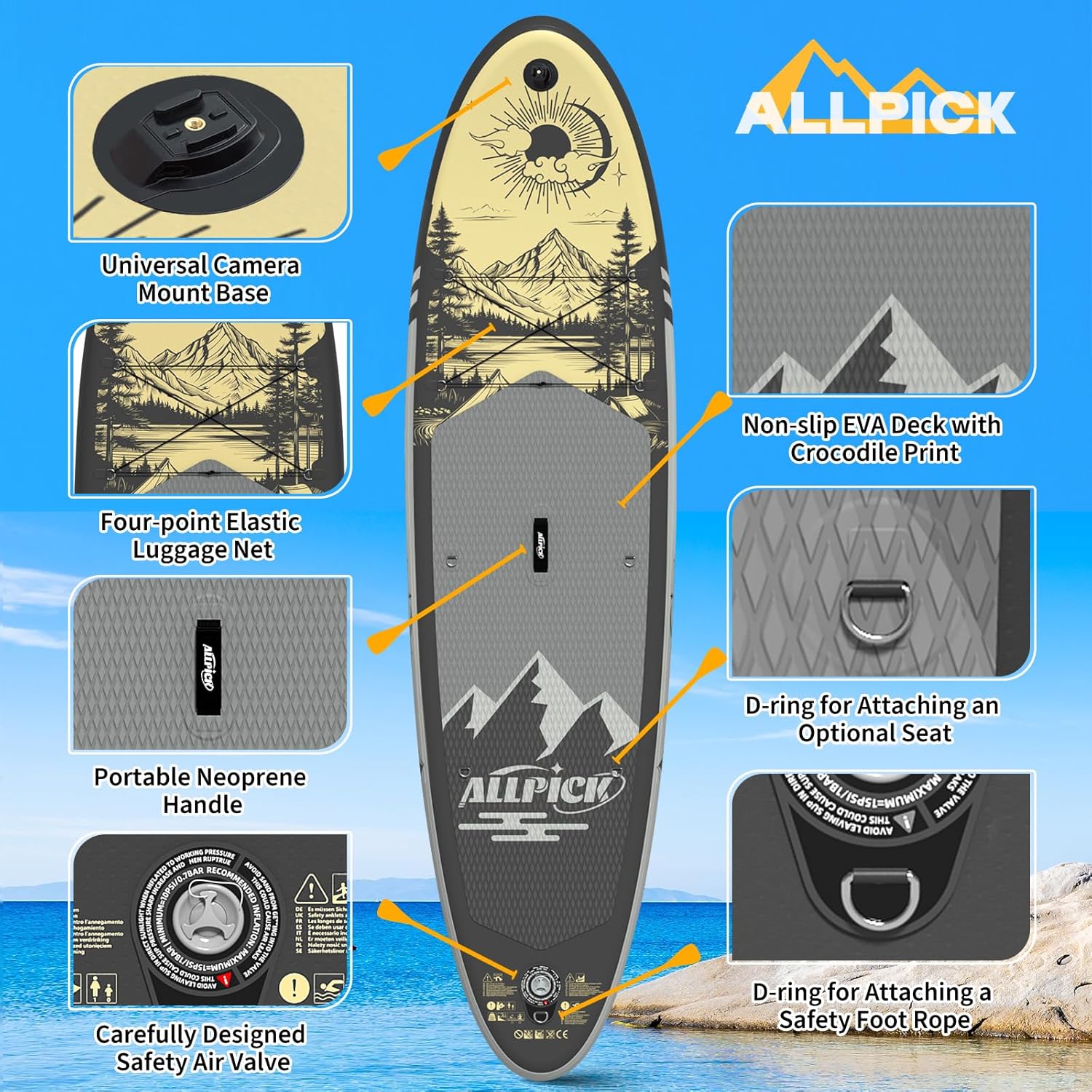ALLPICK - Paddle gonflable 320 cm, kit complet, 200 kg, caméra, ALLPICK320