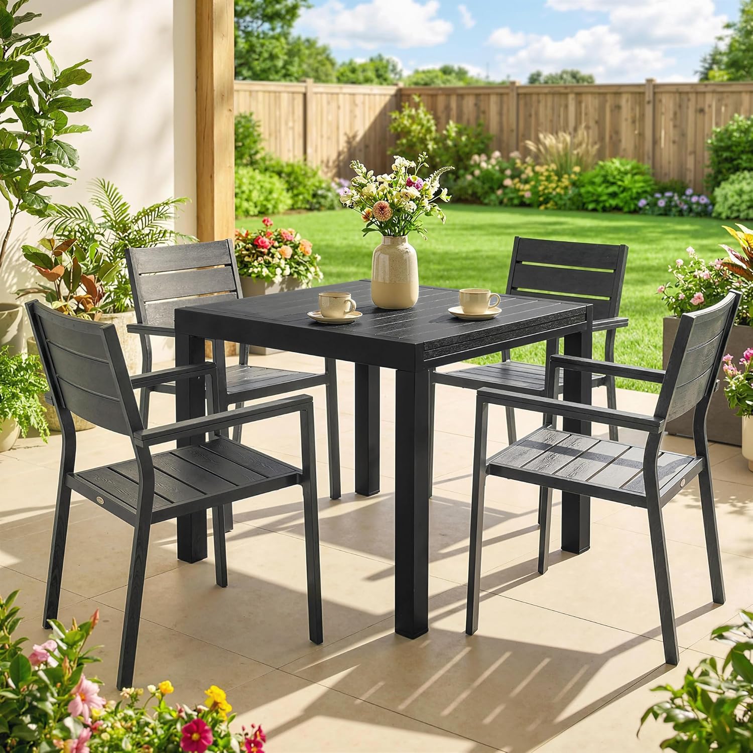 Outsunny - table extensible - 80-160cm - aluminium effet bois, 4-6 pers.
