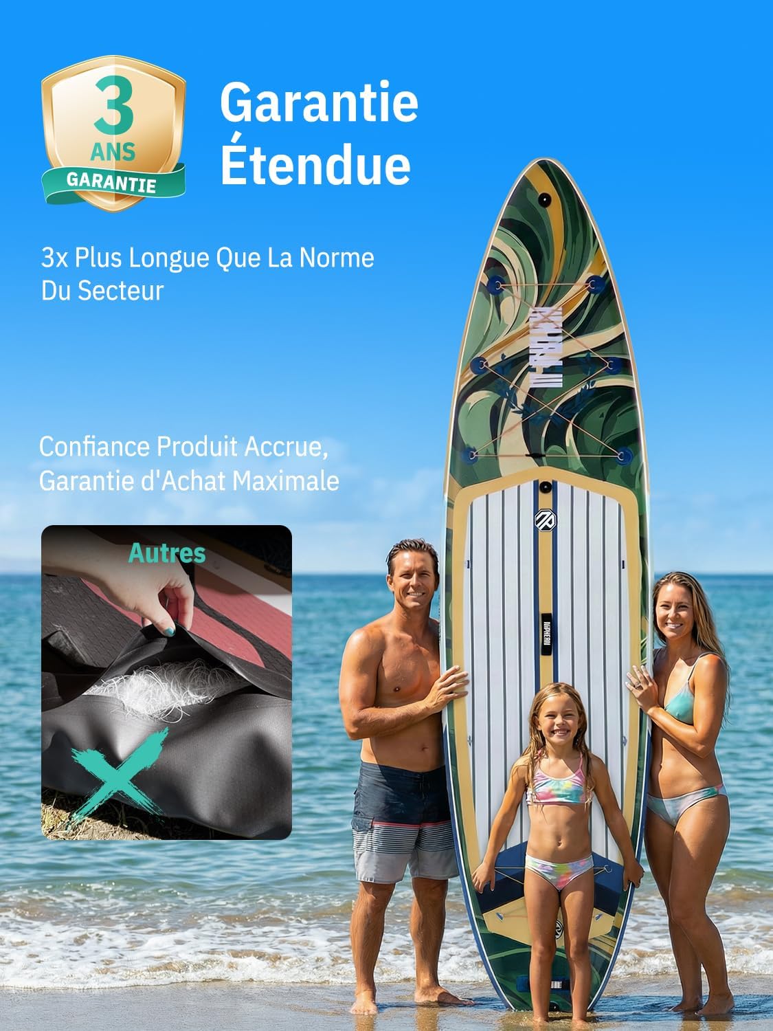 Niphean Extra Large Paddle Gonflable, Sup à 2+1 Personnes/Famille, Planches de Stand Up Paddle Gonflables avec (Idéal Débutant) Aileron Équilibré, Housse Étanche, Paddle Gonflable Adulte, Cadeaux