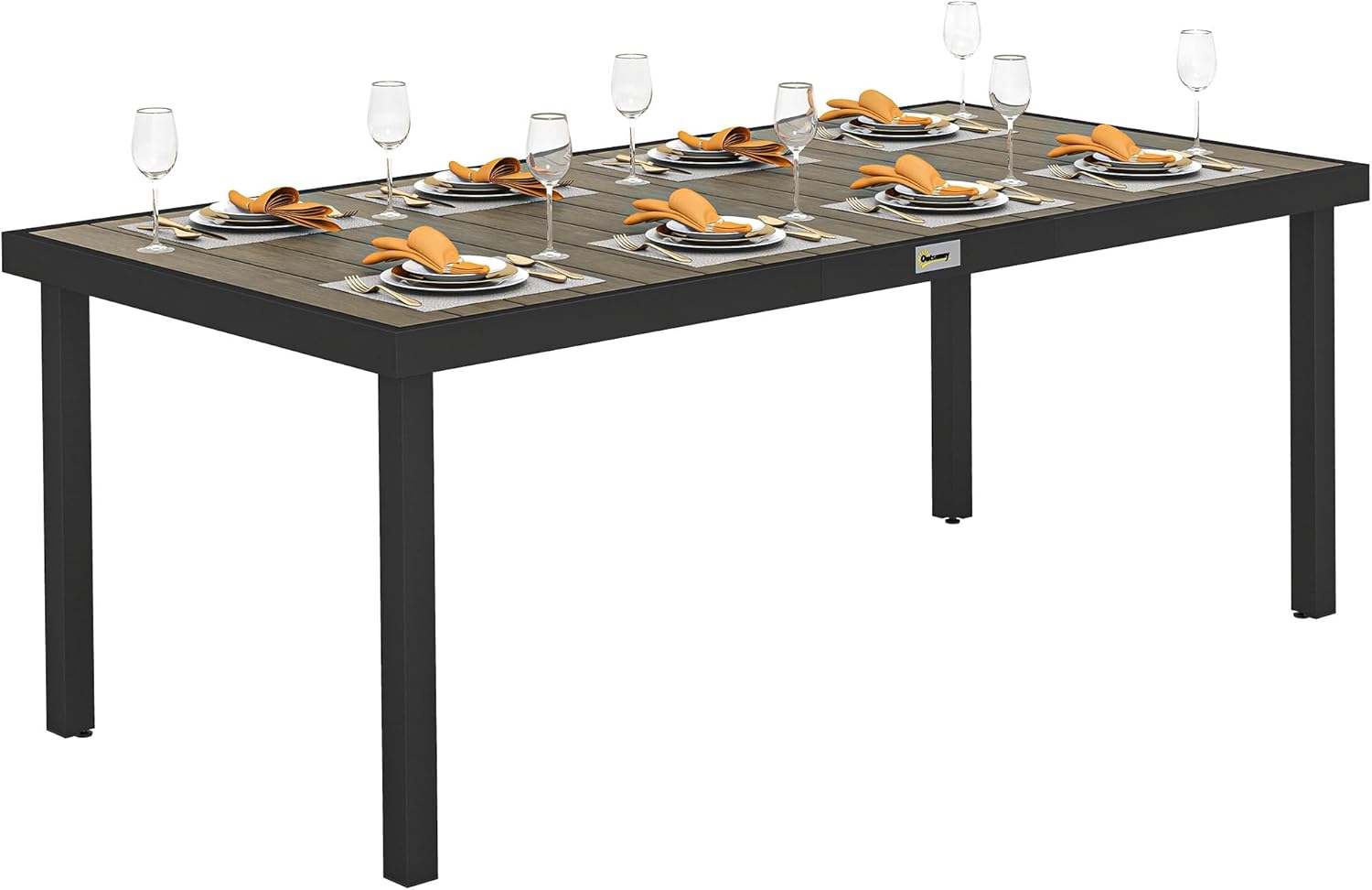 Outsunny - Table de jardin aluminium 8 pers - 190x90x74 cm - marron