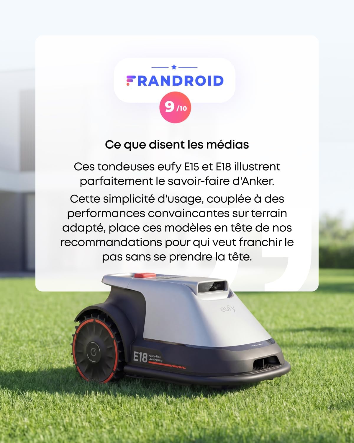 eufy - E18 - robot tondeuse, 1200m2, sans fil ni RTK, navigation intelligente, E18