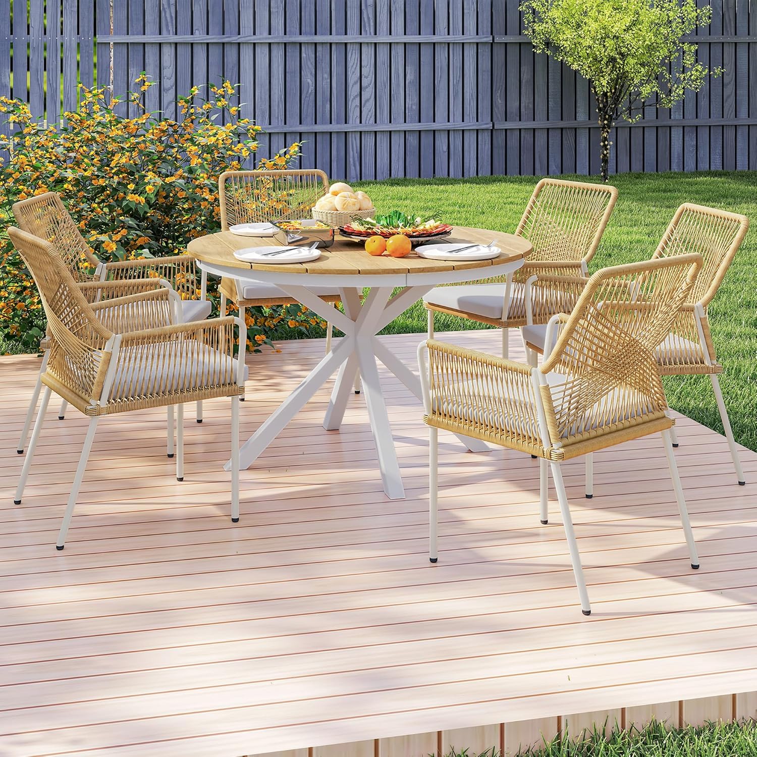 Outsunny - table ronde de jardin ø118 cm - aluminium, effet bois, pieds réglables