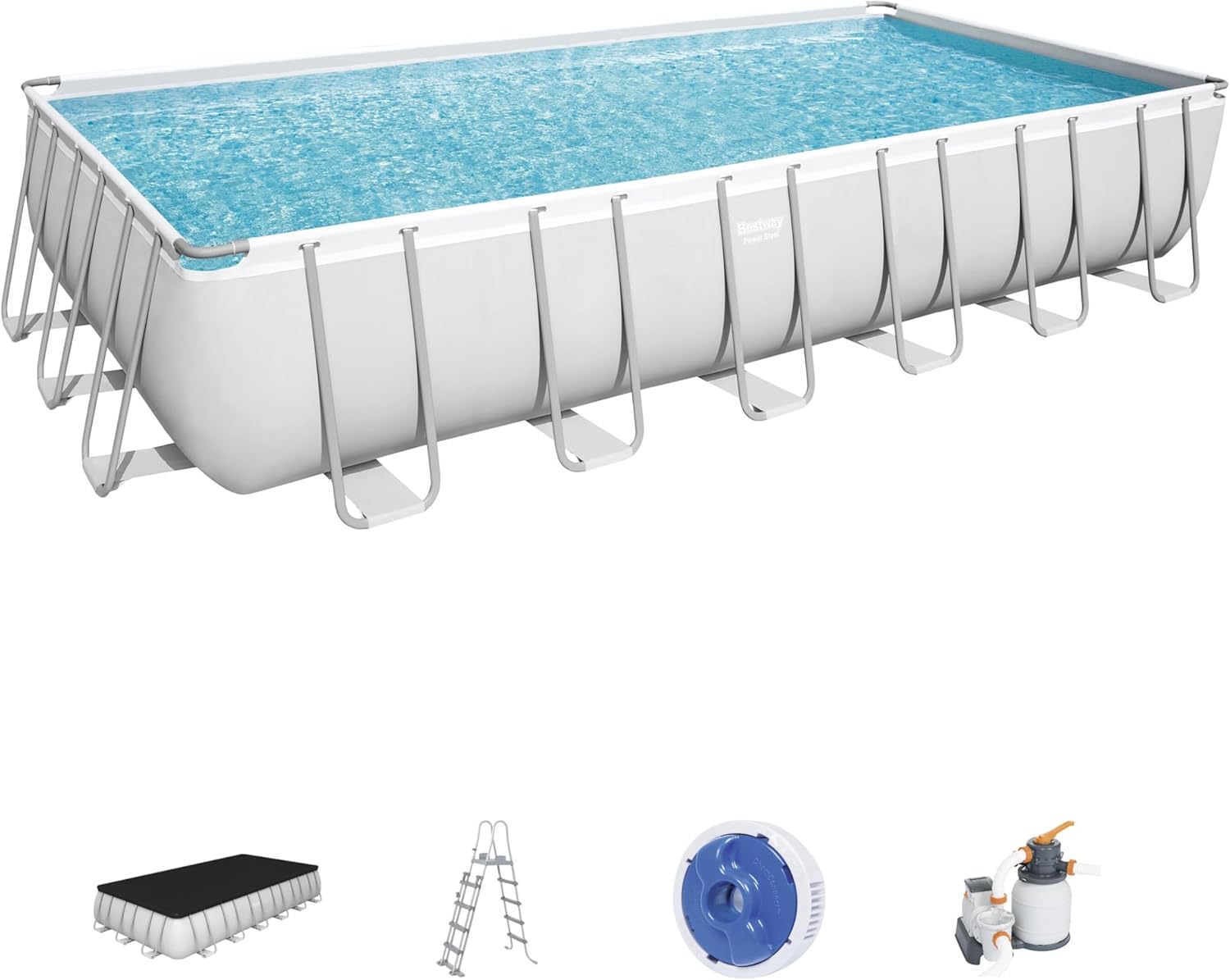 BESTWAY Piscine hors sol rectangle Power Steel gris clair 732 x 366 x 132 cm
