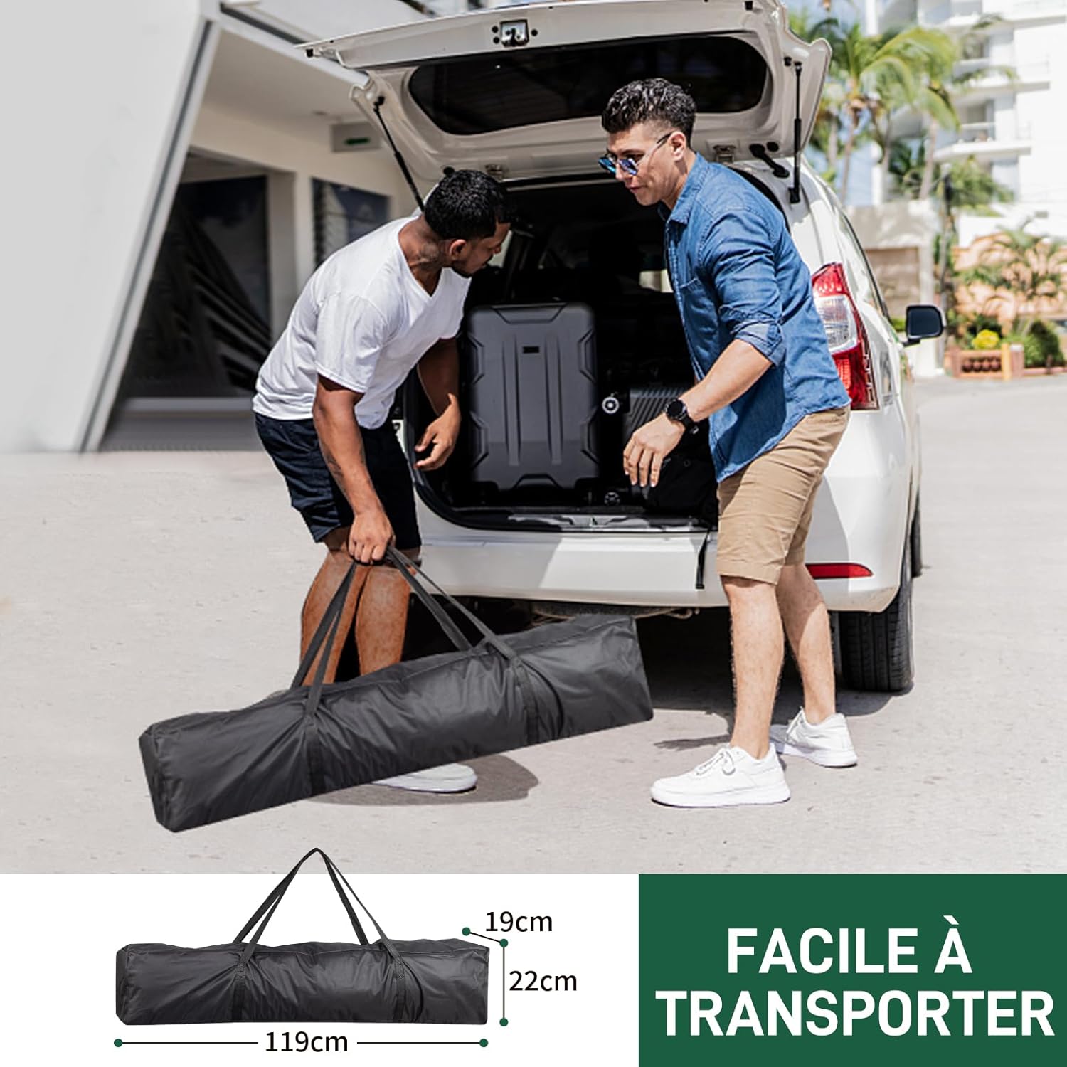 Leadzm - Tonnelle pliante 3x3m, hauteur réglable, UV50+, 4 côtés