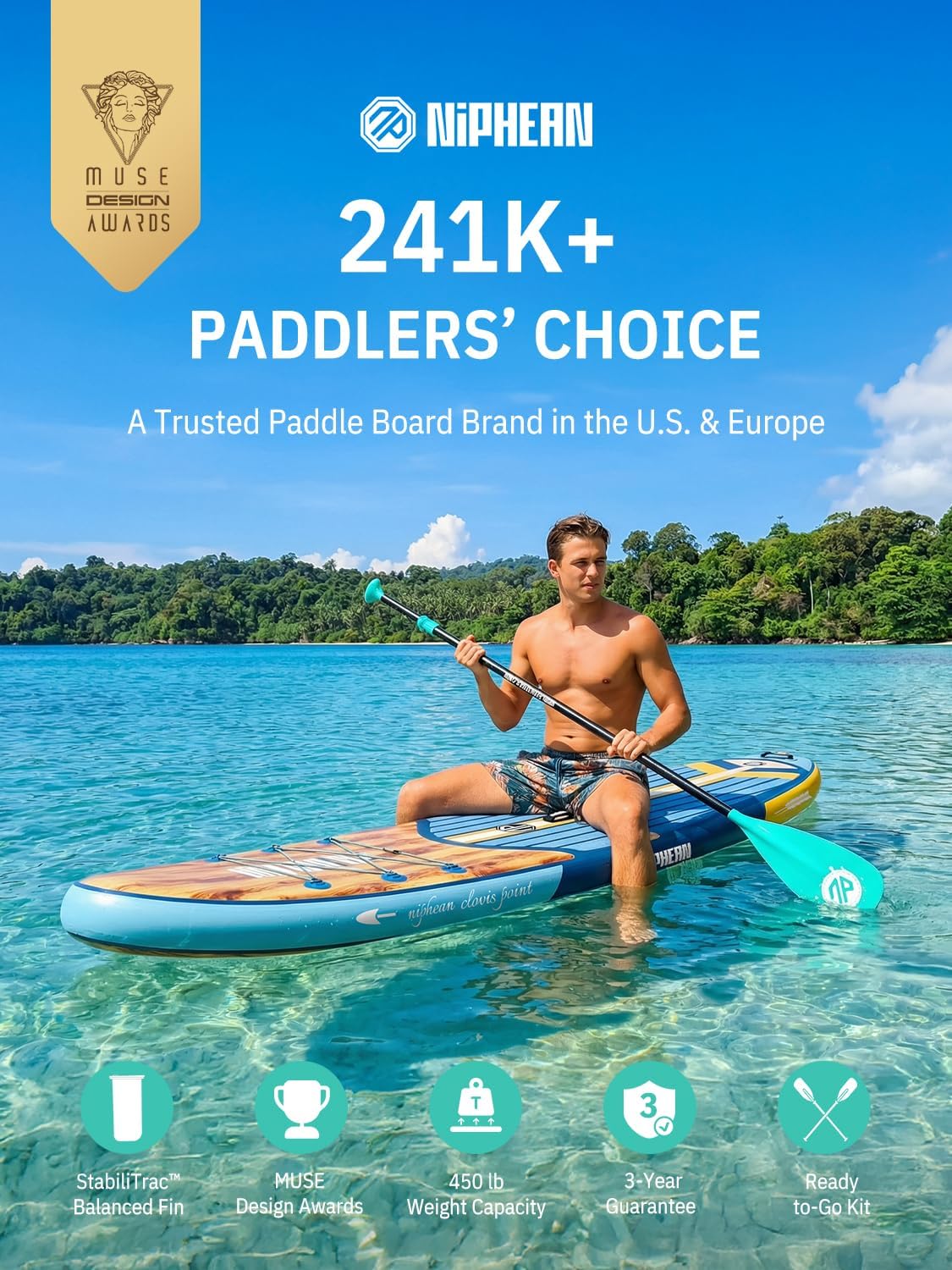 Niphean - Paddle Gonflable Adulte - 320cm - 200kg, 2 personnes, siège inclus