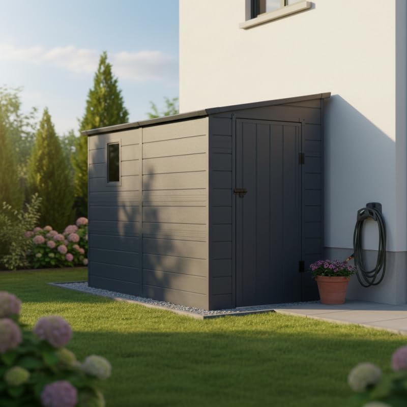 Jôbu - Abri adossé en résine 3,55m², fenêtre, aération, kit, acier