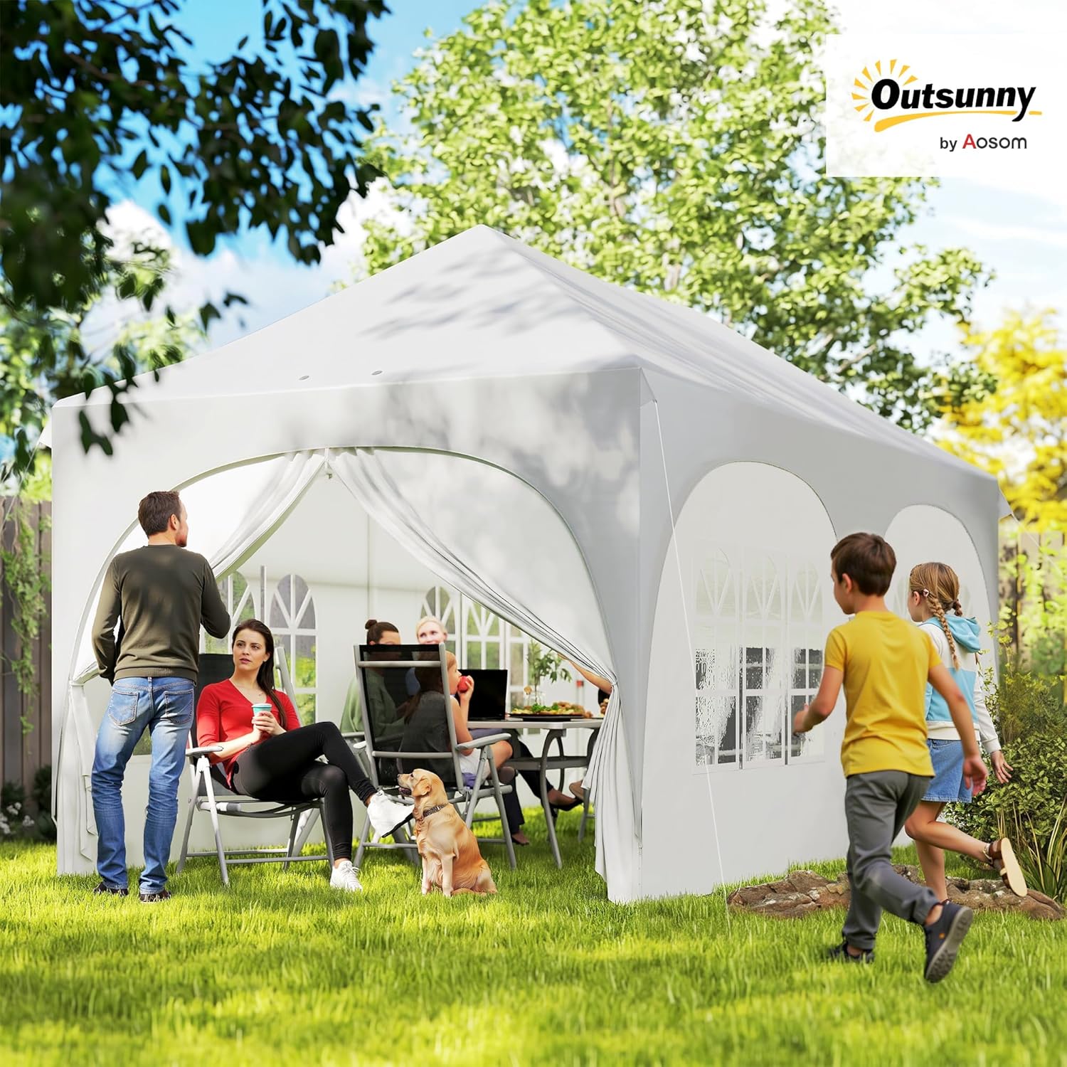 Outsunny - tonnelle pliante 3x6m, imperméable, anti-UV, 6 parois