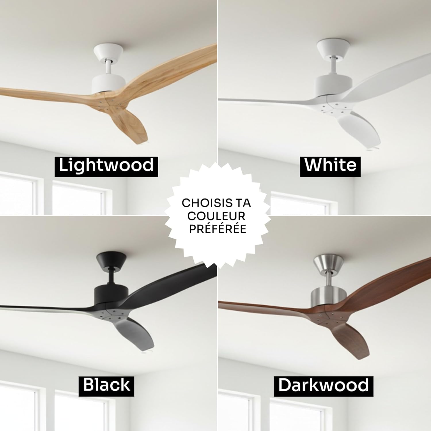 Mellerware - Ventilateur de plafond avec télécommande Brizy! 45W | Puissant | Ultra silencieux | 3 lames | Diamètre 132cm | 6 vitesses | Refroidissement + LED intégrée | Noir