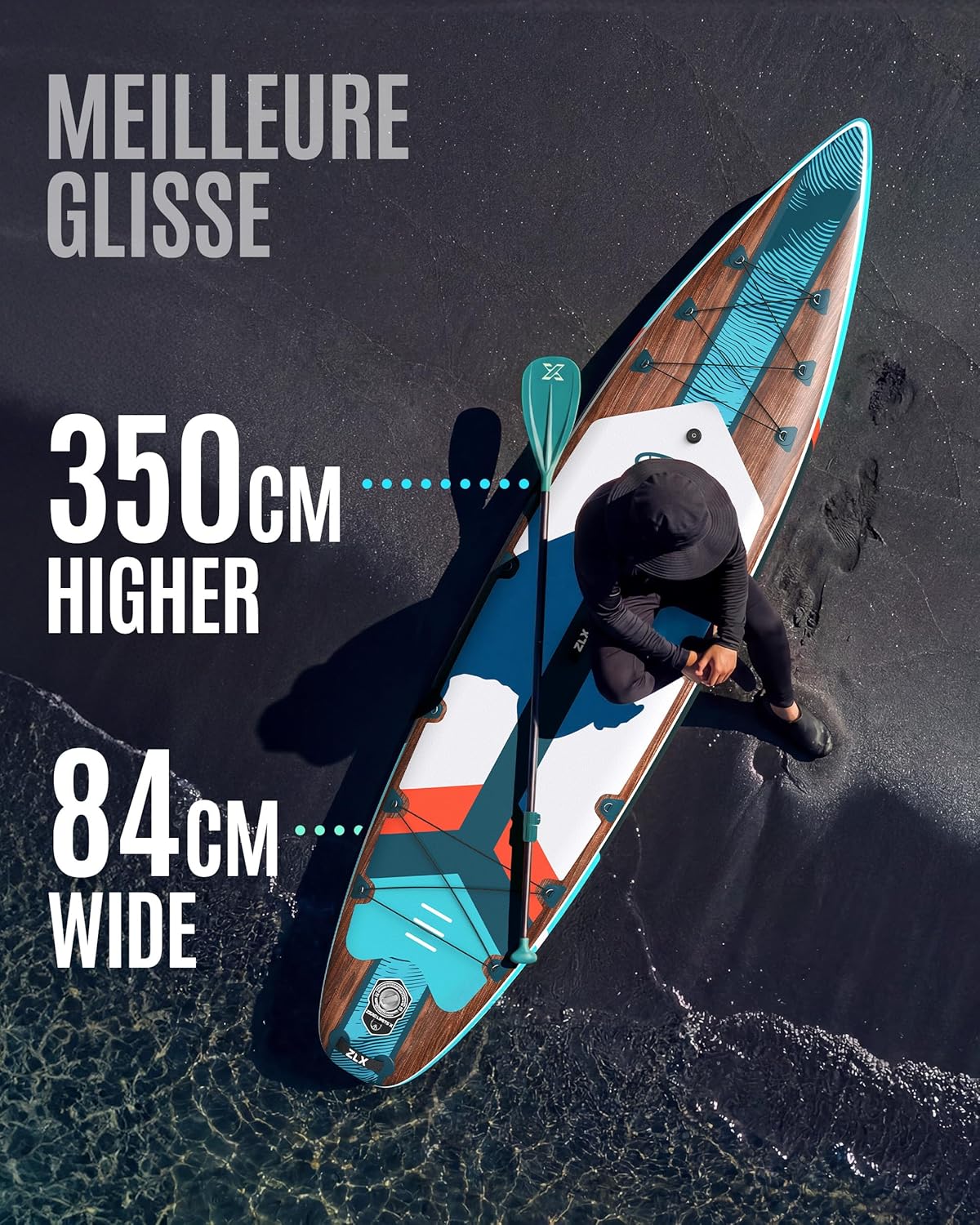 ZLX - Planche Paddle Touring - 350cm - rapide, stable, siège kayak, charge 180kg