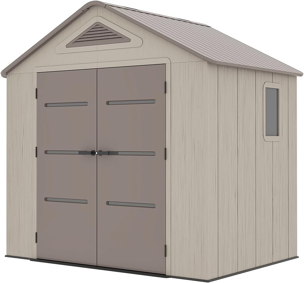 Vente-unique - Abri de jardin résine 4,5m², beige/marron, plancher, 22mm - ANTEVA