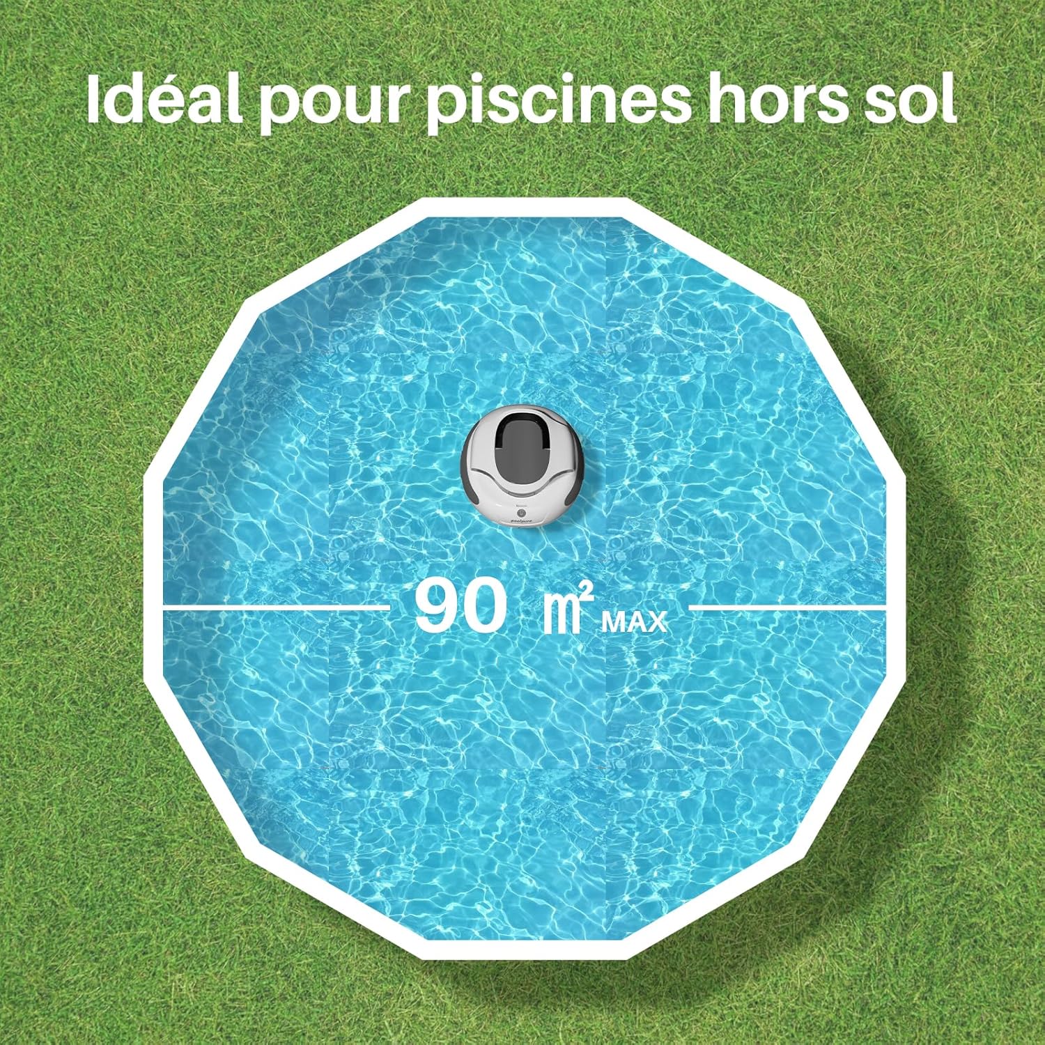 POOLPURE - Robot piscine sans fil - 5000mAh, double moteur, LED, auto-stationnement, IPX8, max 90㎡